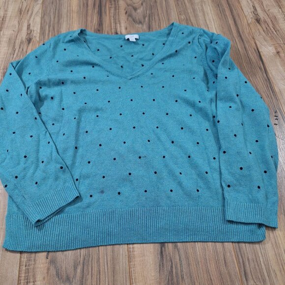 J Jill polka dot teal sweater size large - Picture 1 of 6
